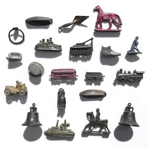 lot of 20 vintage Cracker Jack Prize Metal Charms Dowst Premium Monopoly Pieces